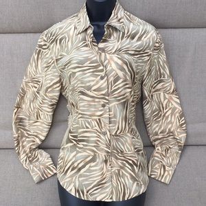 WORTH Vintage 100% Silk Button Front Top with Removable Shoulder Pads